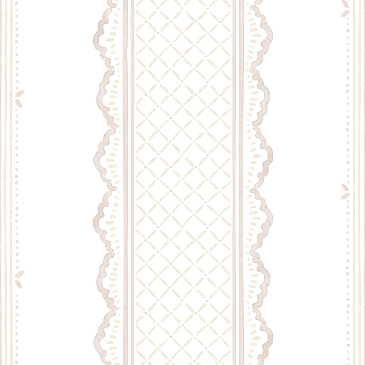 Lace Stripe Floral Grandmillennial Cottage - Light Blue and White — Beige and White