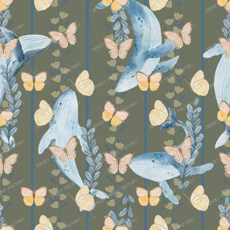 2026 PJP 100 — 07 Blue Humpback Whales and Butterflies Striped Pastel - Grey Green