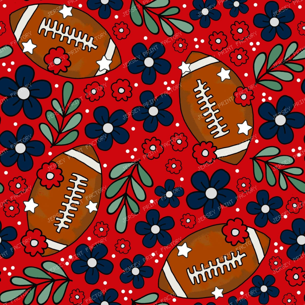Football Floral in Red and Navy