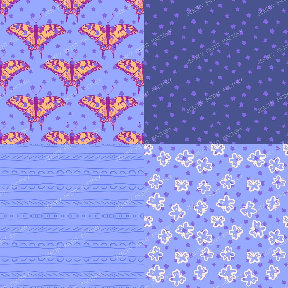 Ocean Blue Butterfly Cheater Quilt Patchwork — Lavender blue