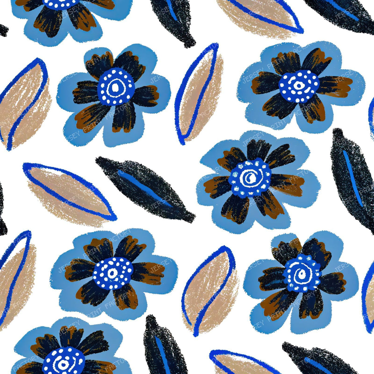 Pop Art Blue And Black Flowers