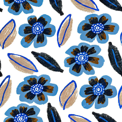 Pop Art Blue And Black Flowers