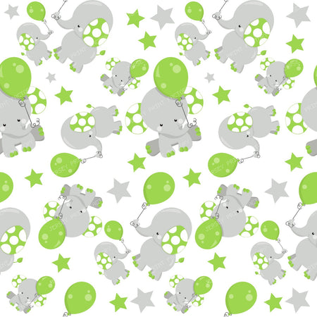 Pattern Of Blue Elephants, Cute Elephants, Stars — Green 2