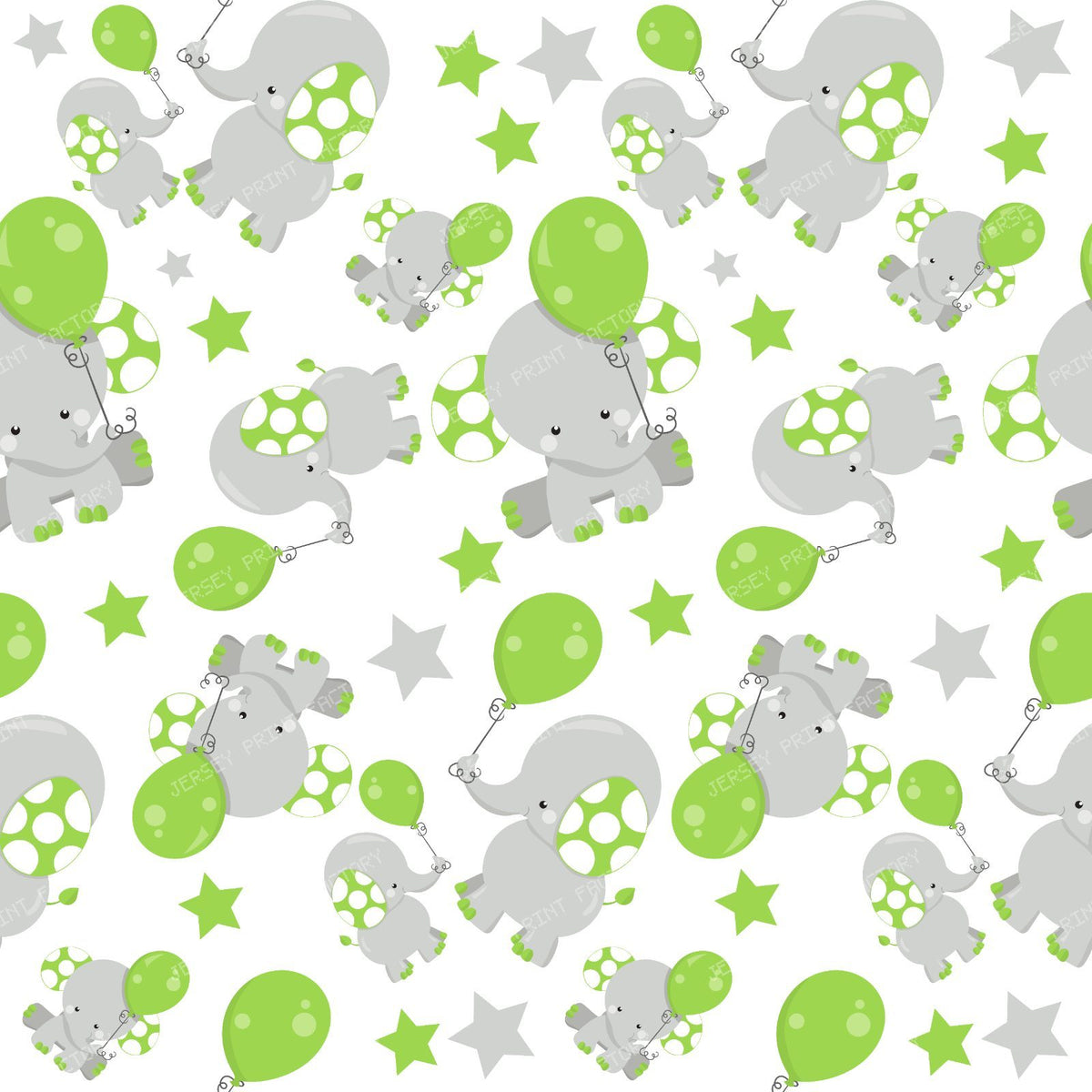 Pattern Of Blue Elephants, Cute Elephants, Stars — Green 2