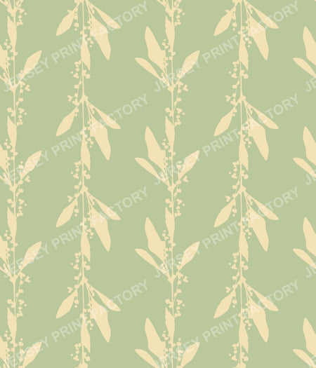 Minimalist Botanical Stripes with Leaves - Cream on Green
