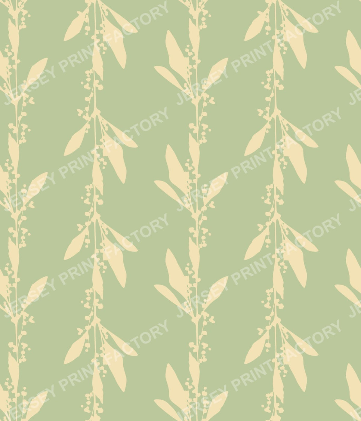 Minimalist Botanical Stripes with Leaves - Cream on Green