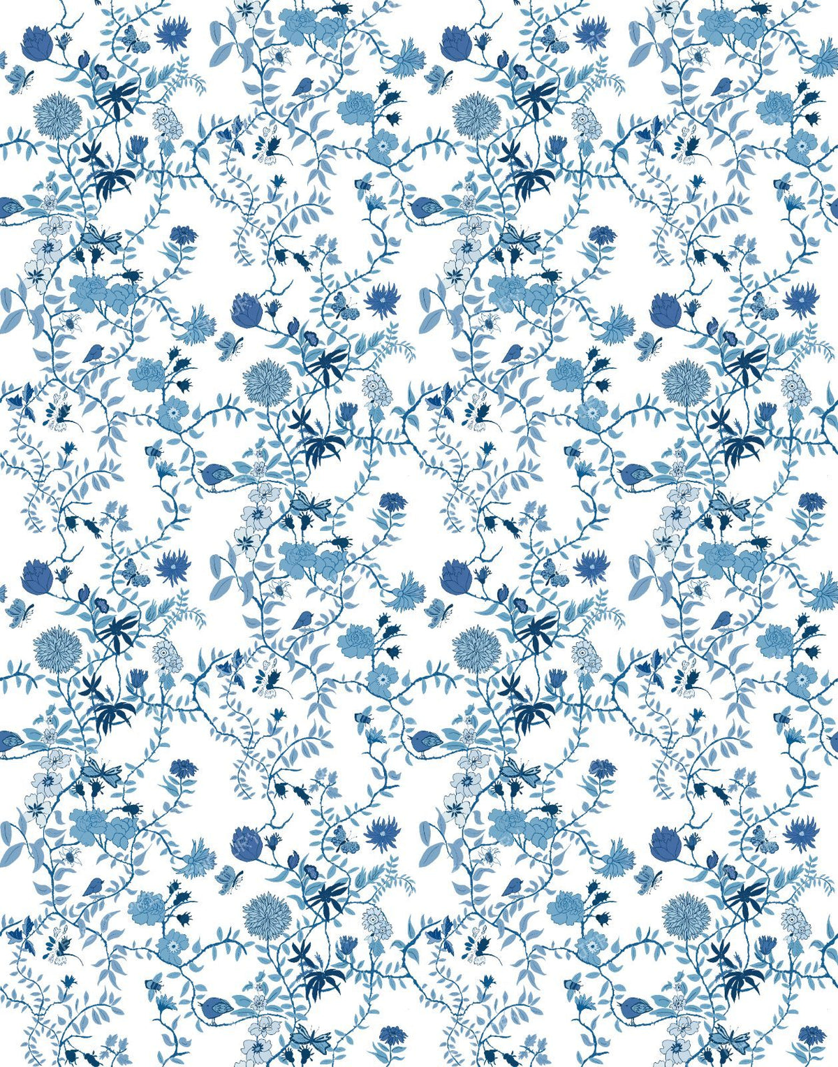Botanical Blue on BlueTrailing Floral and VInes