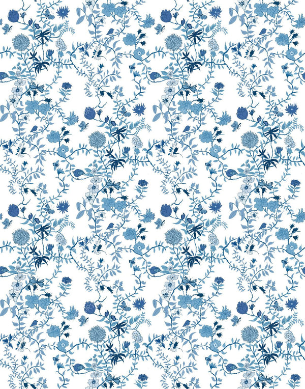 Botanical Blue on BlueTrailing Floral and VInes