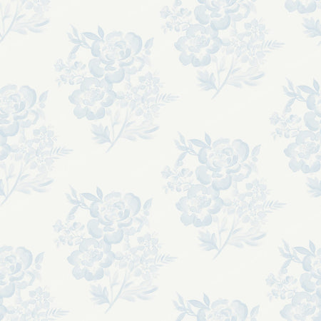 Etta - Watercolour Floral  Bunches   Dusky Blue — White & Blue