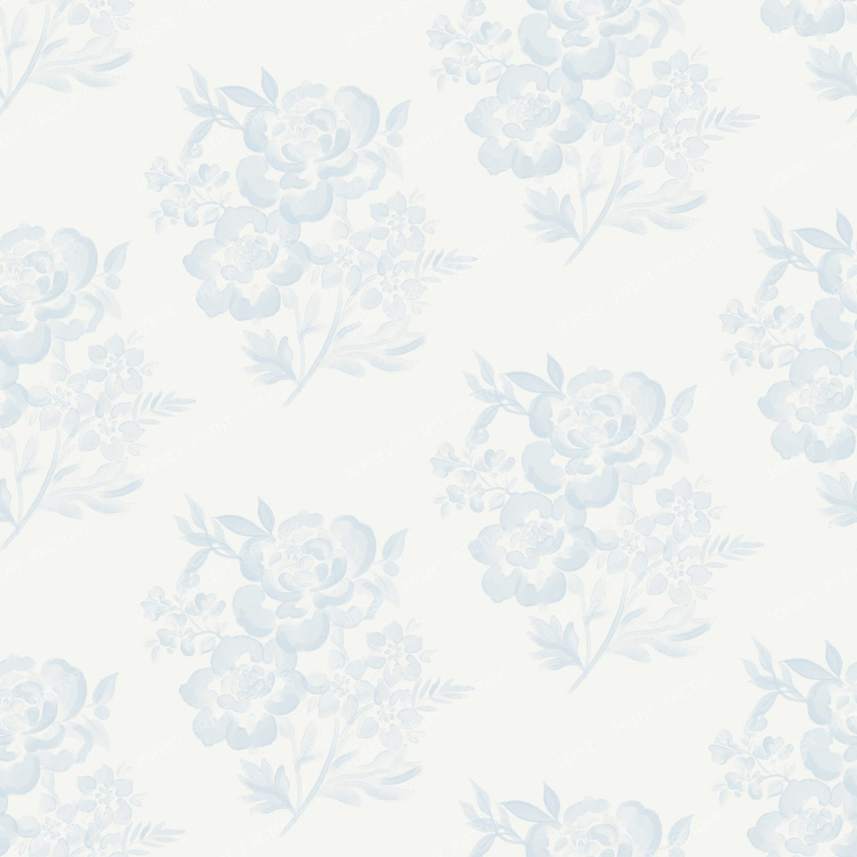 Etta - Watercolour Floral  Bunches   Dusky Blue — White & Blue