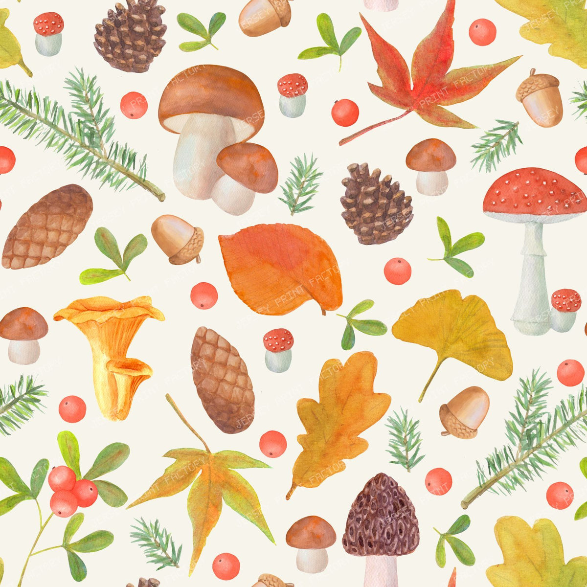 Seamless autumn watercolor hand drawn pattern