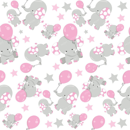 Pattern Of Blue Elephants, Cute Elephants, Stars — Pink 2