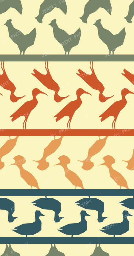 Bird Border Stripe Fabric Multicolor