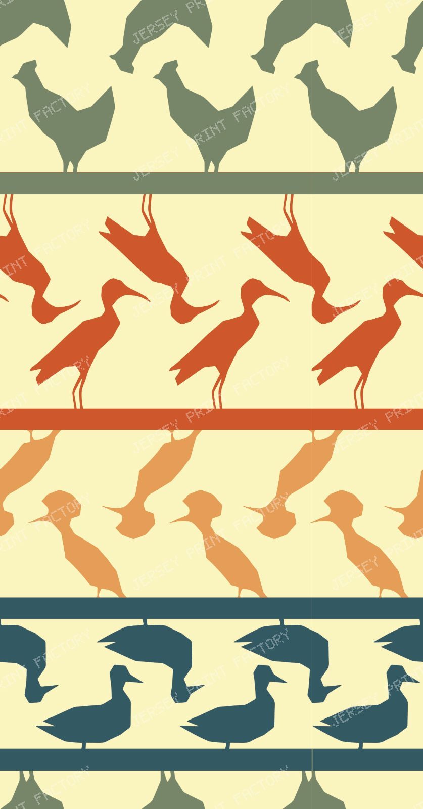 Bird Border Stripe Fabric Multicolor