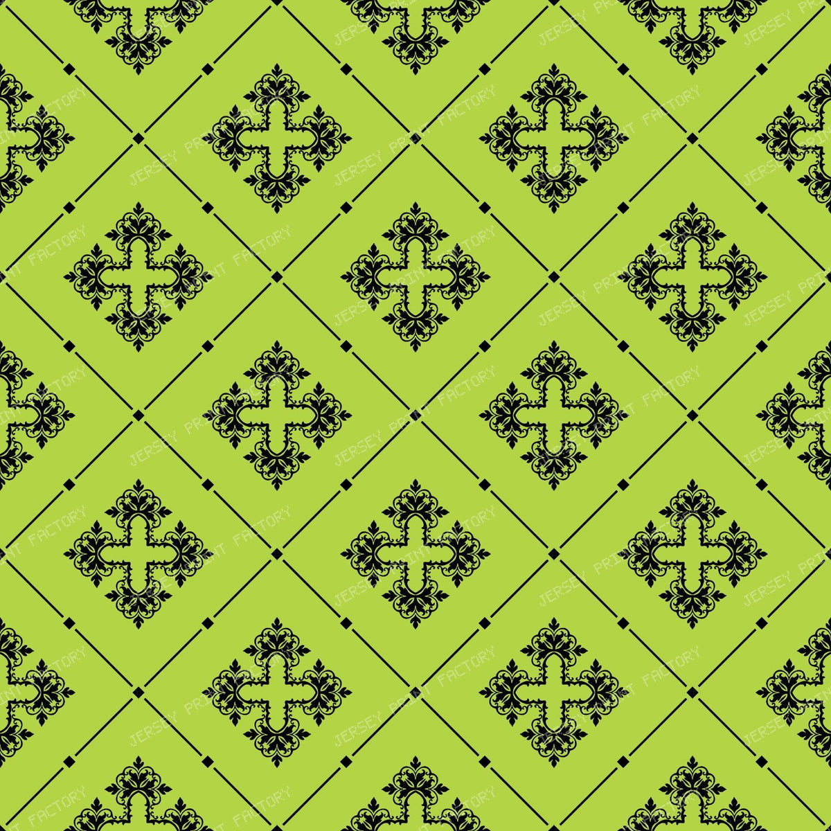 Black And White Damask, French Damask, Baroque Pattern — Green 4