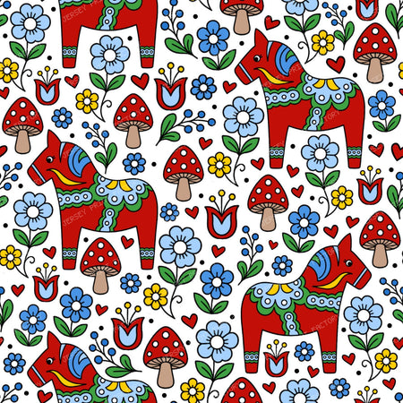 Red Dala Horse Swedish Scandinavian Floral