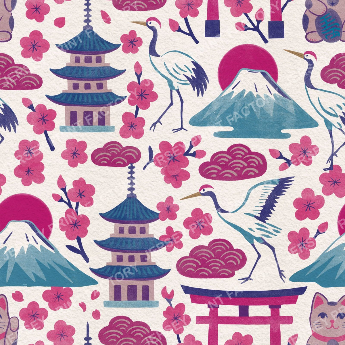 Colourful pastels springtime Japan - Dark Pink and Blue