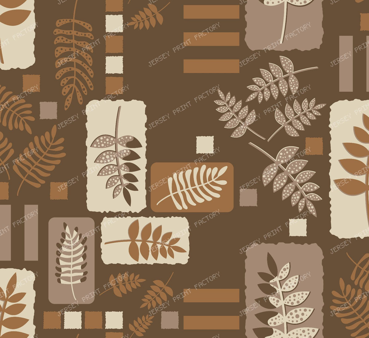 Leafs and blocks Island print - olive green and sky blue — Brown, taupe