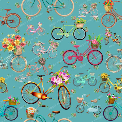Pedal Bikes and Flower Baskets Tea Roses Teal