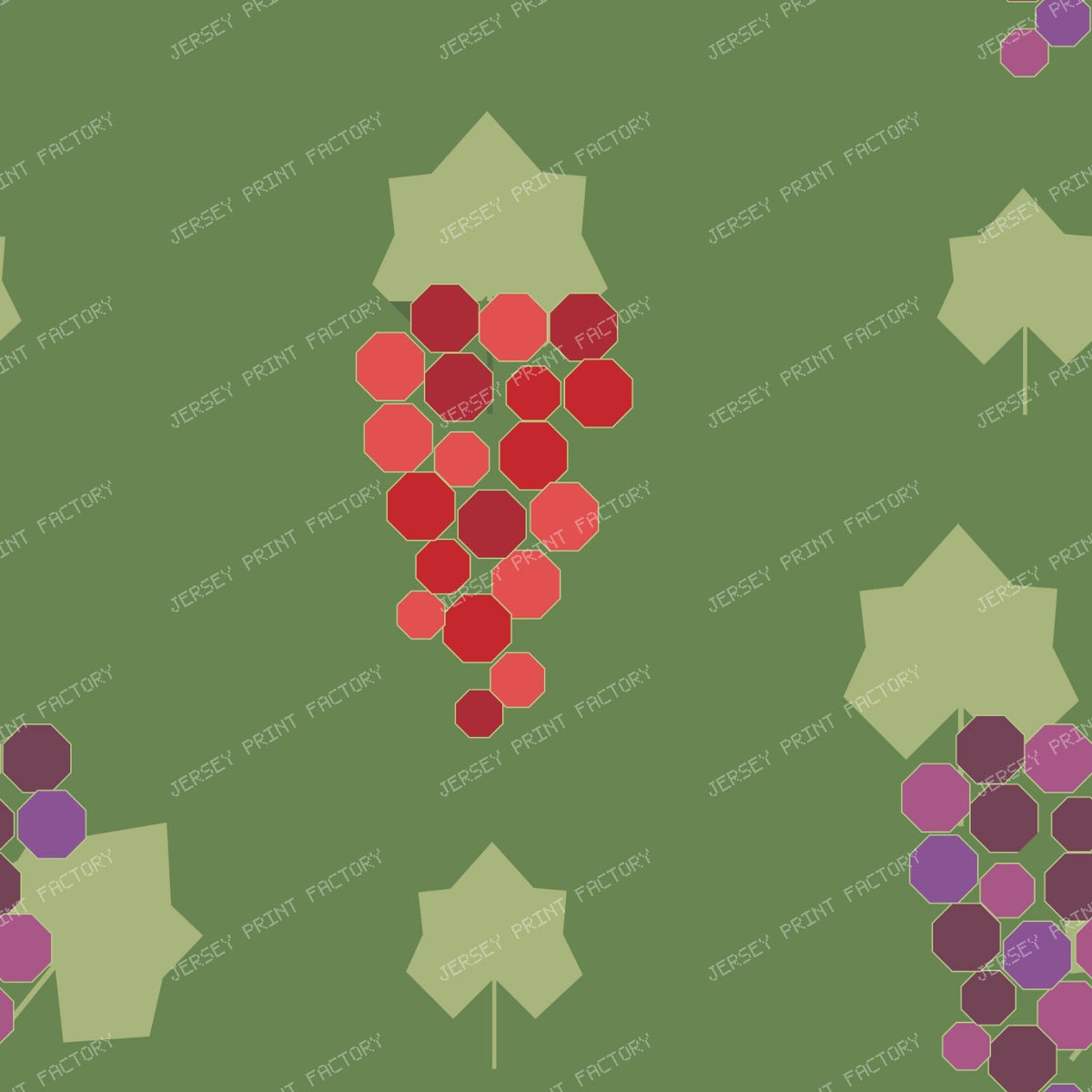 Grapevine Deco Green & Purple Clusters On Red — Red & purple on green