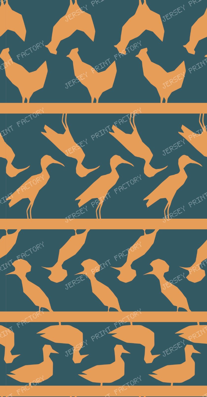 Bird Border Stripe Fabric Multicolor — Orange on blue