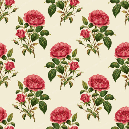 Red Roses, Red Flowers, Floral Pattern, Rosebud, Leaves — Beige