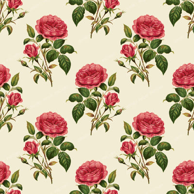 Red Roses, Red Flowers, Floral Pattern, Rosebud, Leaves — Beige