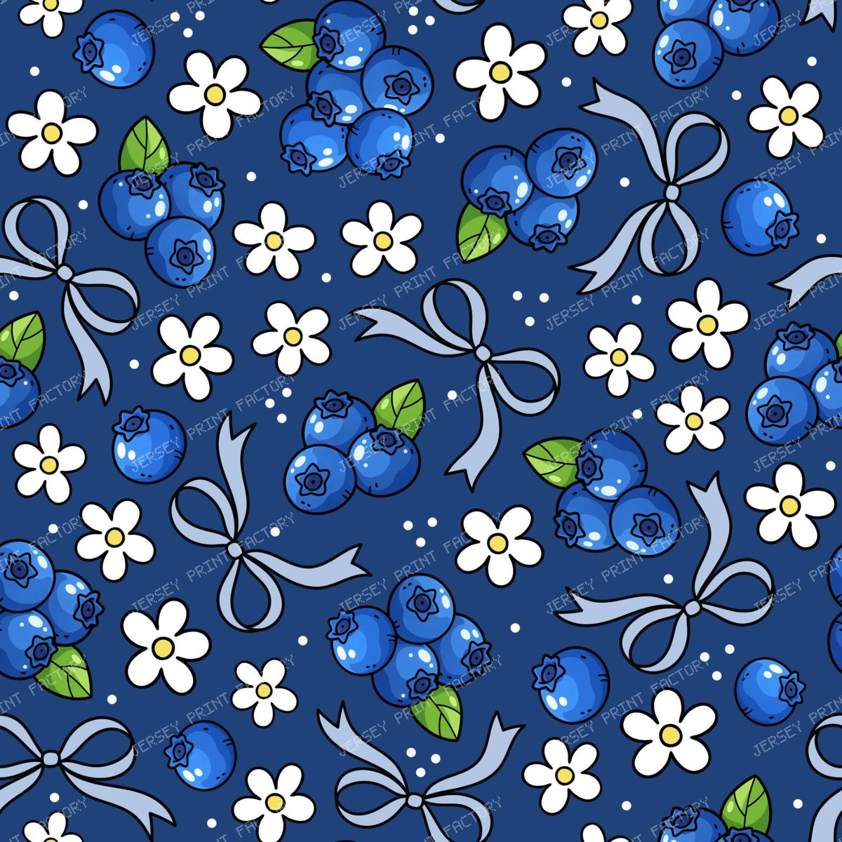 Blueberries Daisies And Bows Fruity Coquette Floral Butter Navy