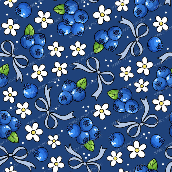 Blueberries Daisies And Bows Fruity Coquette Floral Butter Navy