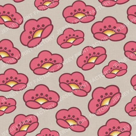 1970s Pink Mod Flowers -  Retro Floral On Soft Gray