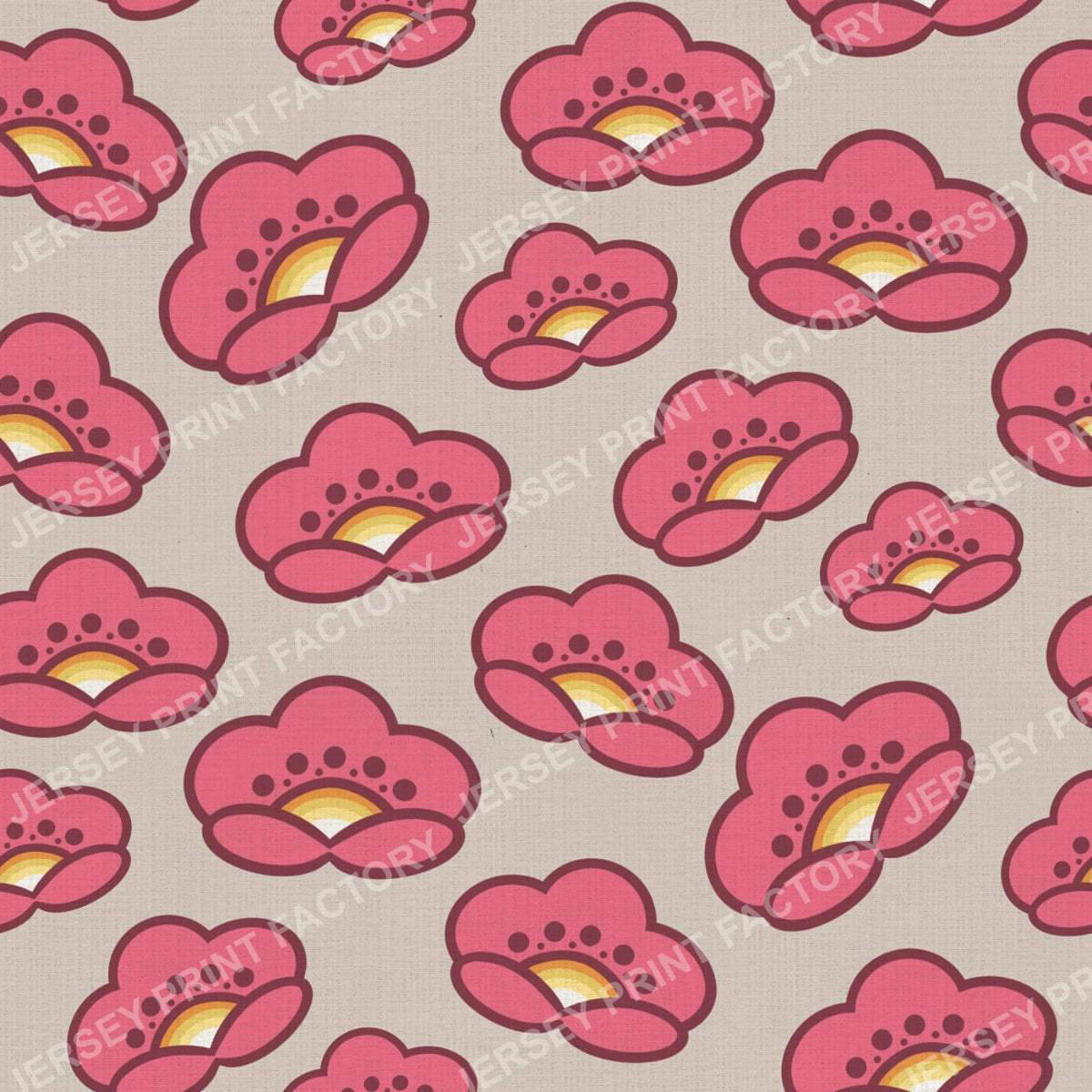 1970s Pink Mod Flowers -  Retro Floral On Soft Gray