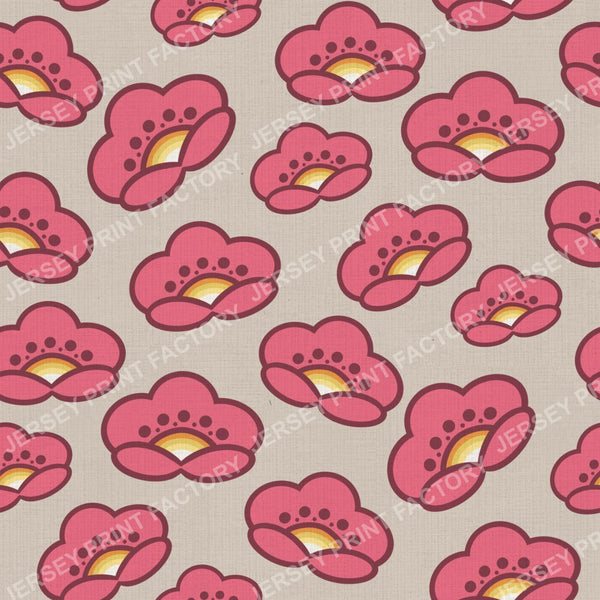 1970s Pink Mod Flowers -  Retro Floral On Soft Gray