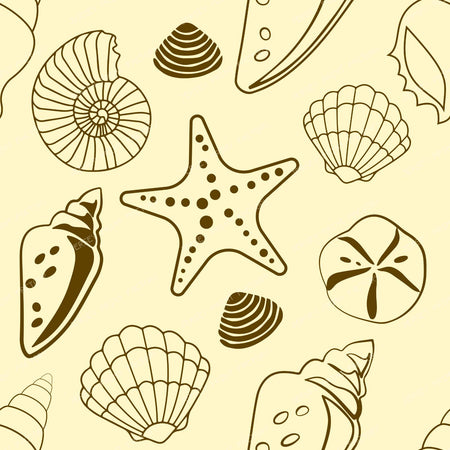 Seashells, Scallops, Conch Shells, Clam Shells, Starfish, Blue — Yellow