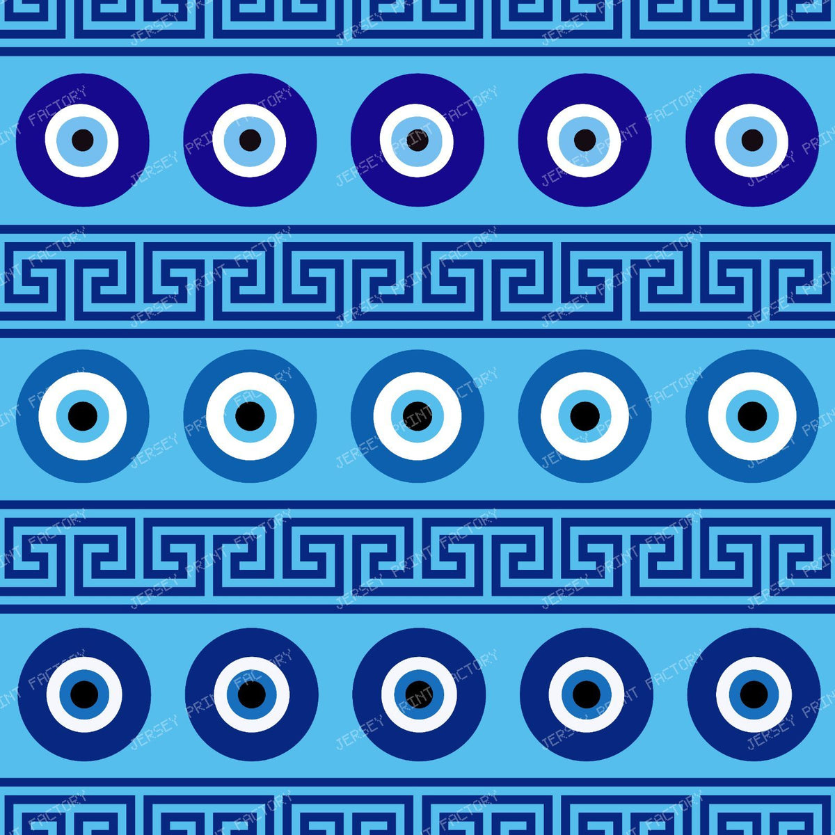 Evil Eye Pattern, Turkish Eye, Mati, Nazar, Meander Key — Blue 9