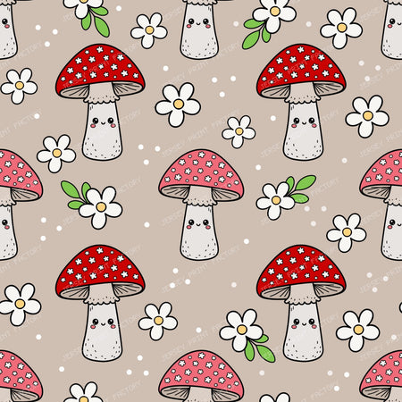 Cute Kawaii Mushrooms in Tan