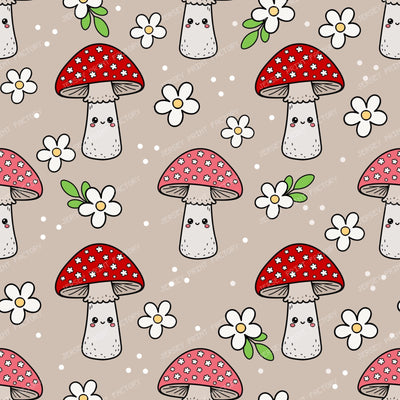 Cute Kawaii Mushrooms in Tan