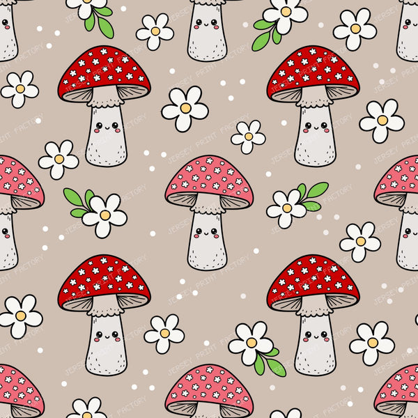 Cute Kawaii Mushrooms in Tan