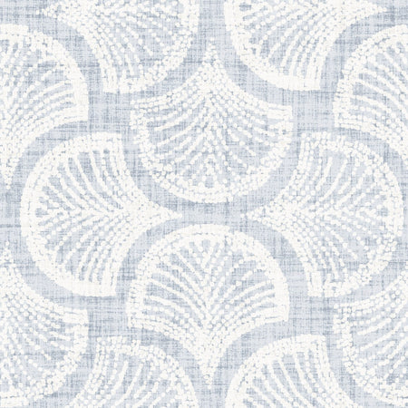 Powder Blue Ginkgo Fan Scallop Batik — Dusty Blue Grey