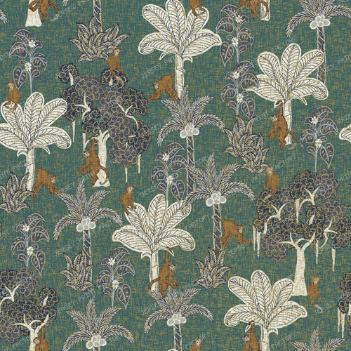 Tropical Monkey Palm Tree Botanical — Teal