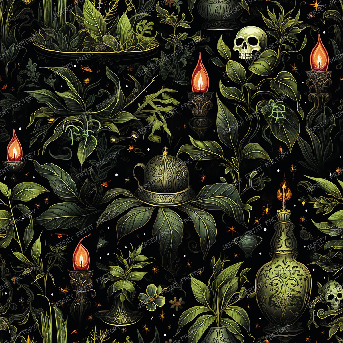 Botanical Witch Halloween with leaves and apothacary