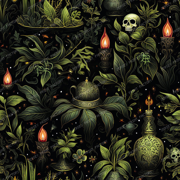 Botanical Witch Halloween with leaves and apothacary