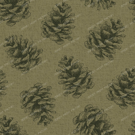 Pine Cone Tossed - Christmas Organic Modern Botanical - Camel Tan — Dark Olive Green