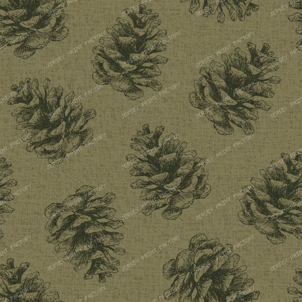 Pine Cone Tossed - Christmas Organic Modern Botanical - Camel Tan — Dark Olive Green