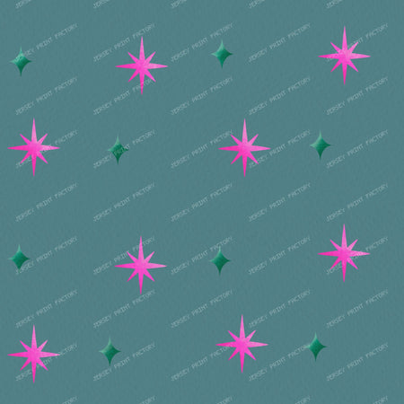 Pink Sparkle & Stars on Purple — Muted Teal