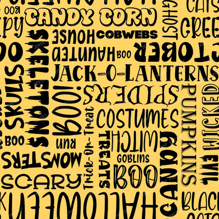 Halloween Word Cloud Sayings Black On Yellow