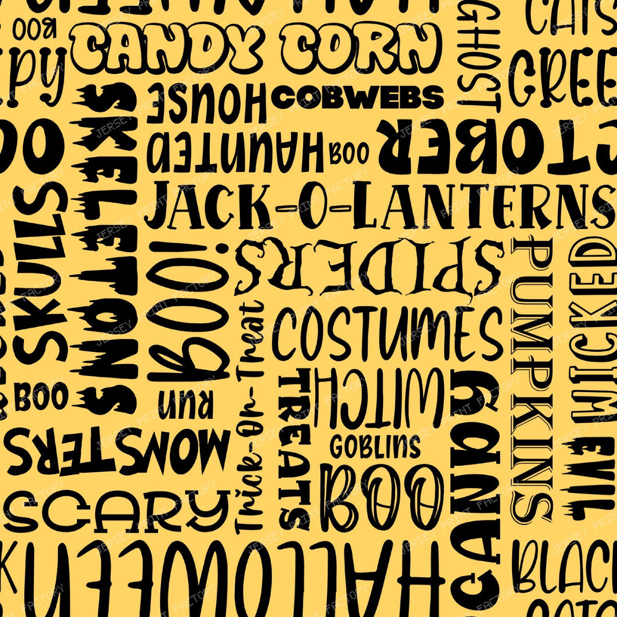 Halloween Word Cloud Sayings Black On Yellow