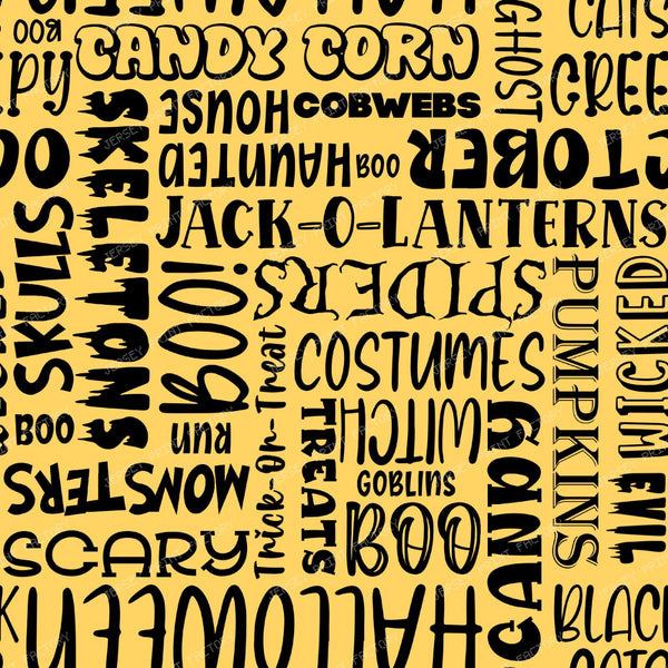 Halloween Word Cloud Sayings Black On Yellow