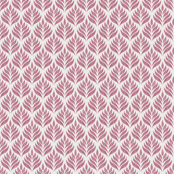 Botanical Floral Geometric Tile - Coastal Casual Block Print Leaves - Teal Green on Soft White — Berry Pink and Soft White