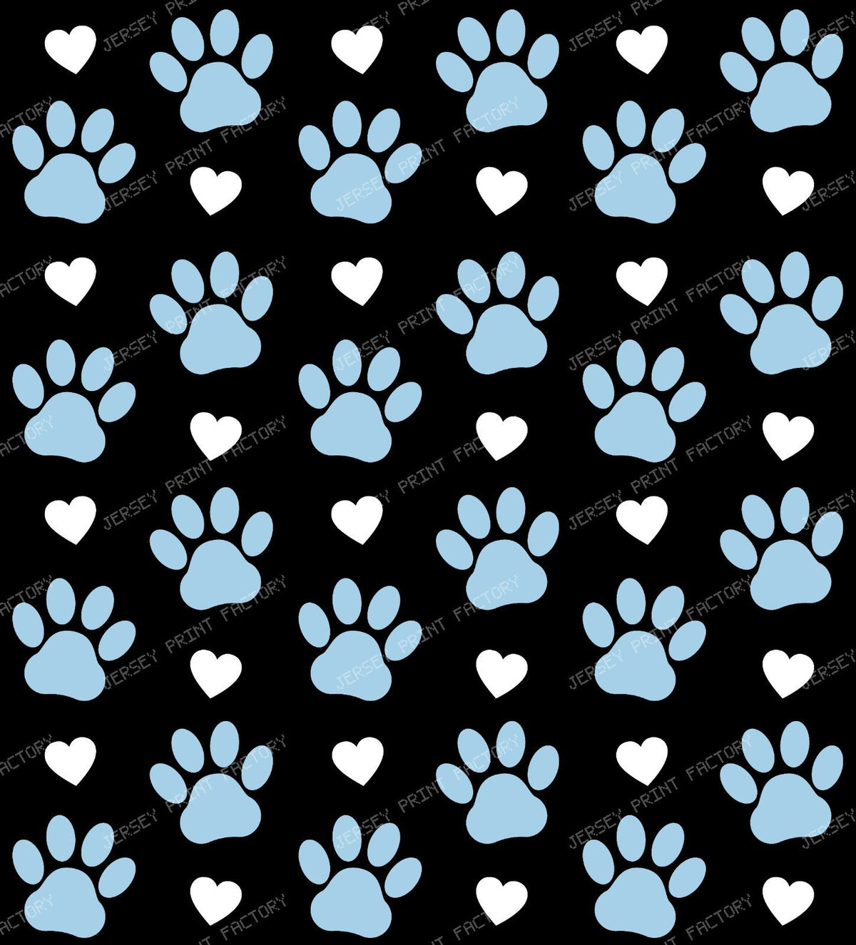 Pattern Of Paws, Dog Paws, Black Paws, Red Hearts — Blue and White 2