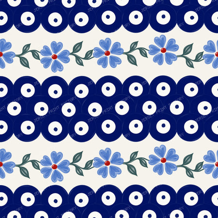 Polish Pottery Forget Me Knot Floral With Mosquito Polkadots On Stoneware Ivory